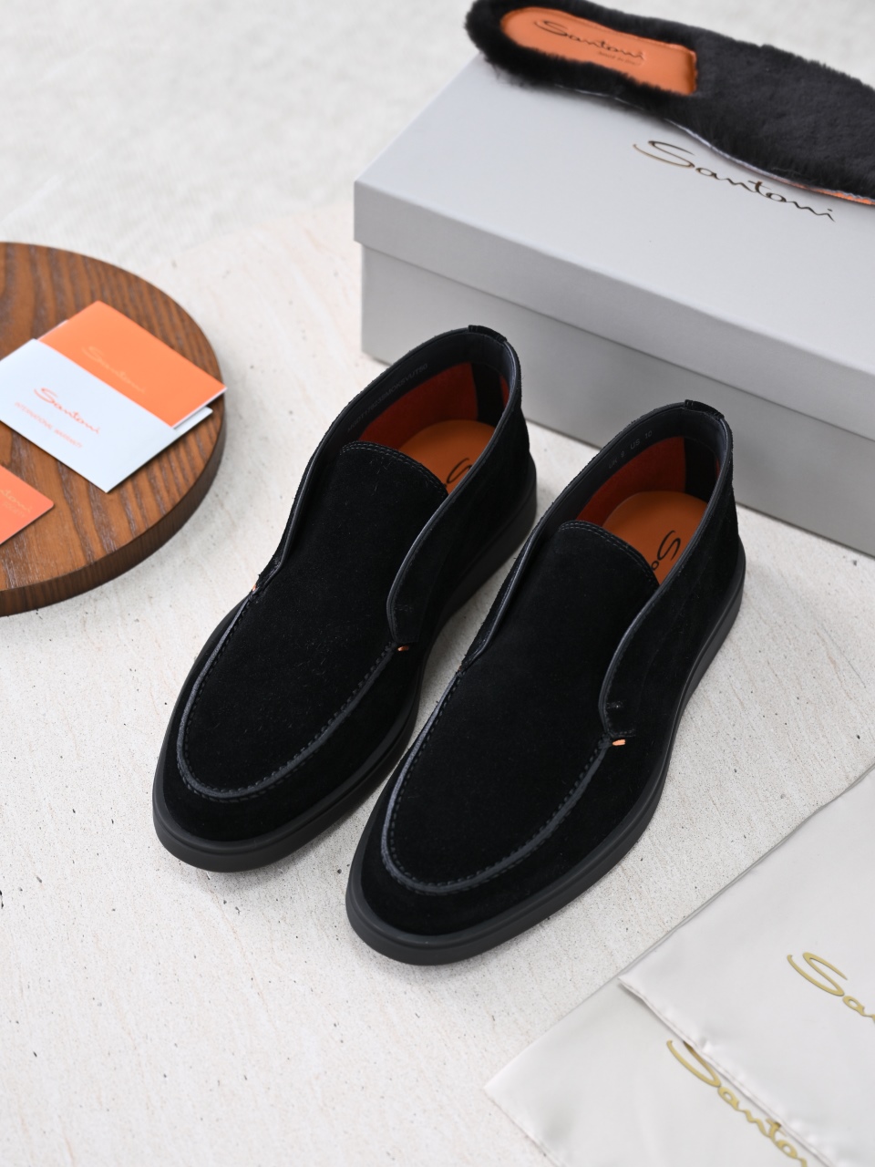 （Removable Fur Insole）Santoni Men's Suede Boots C0-ST2545