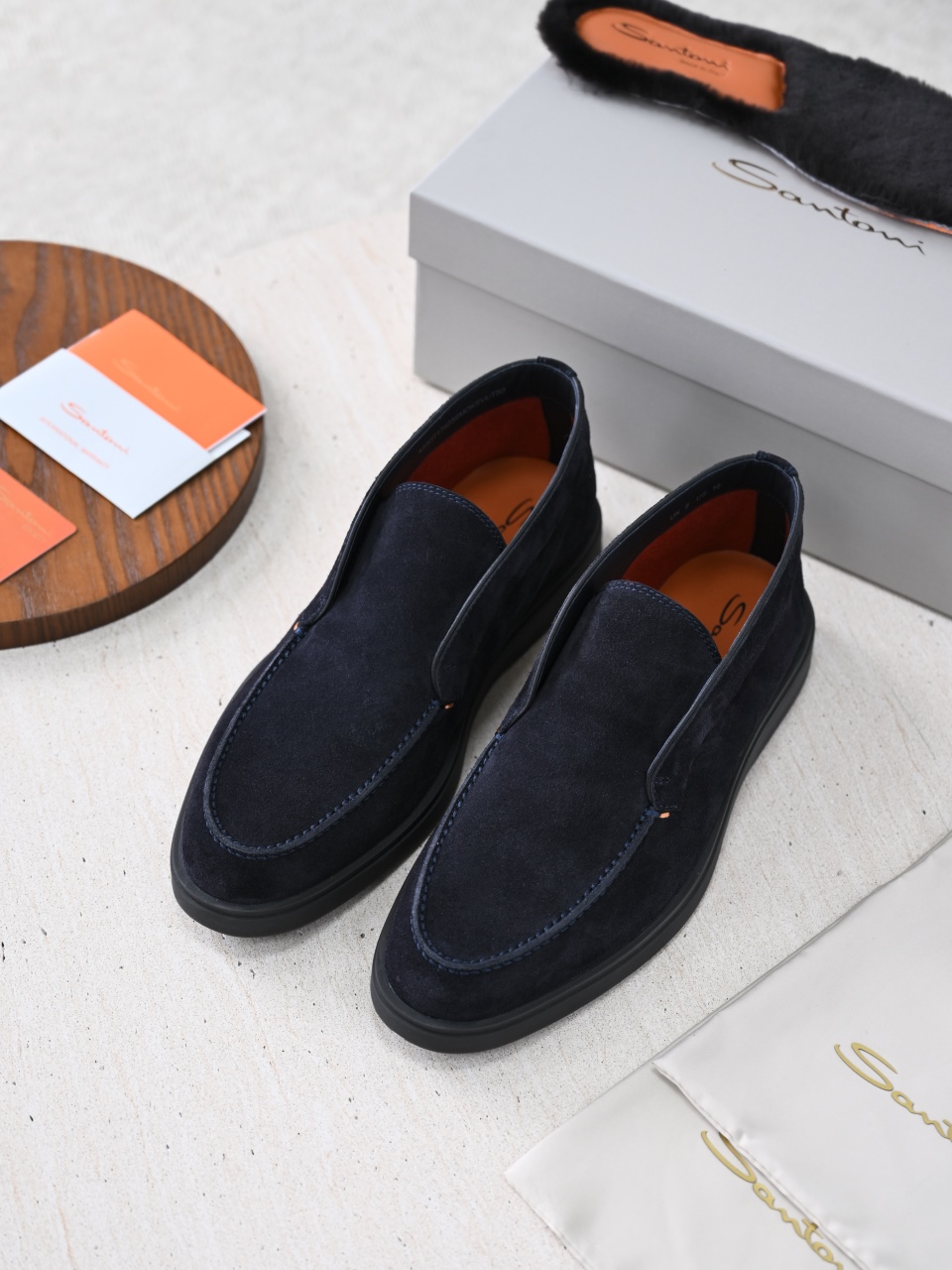 （Removable Fur Insole）Santoni Men's Suede Boots C0-ST2545