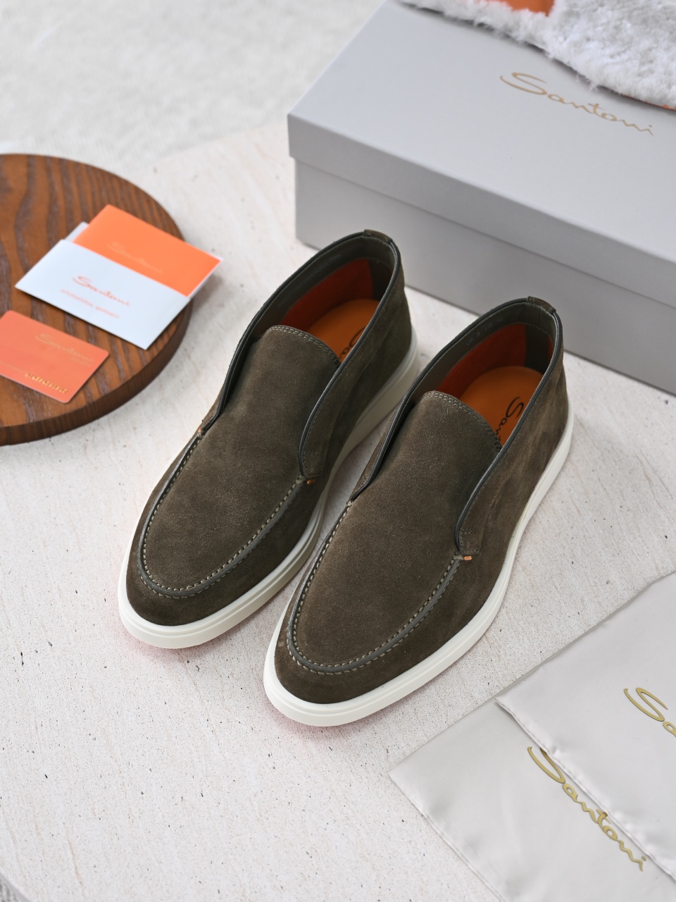 （Removable Fur Insole）Santoni Men's Suede Boots C0-ST2545