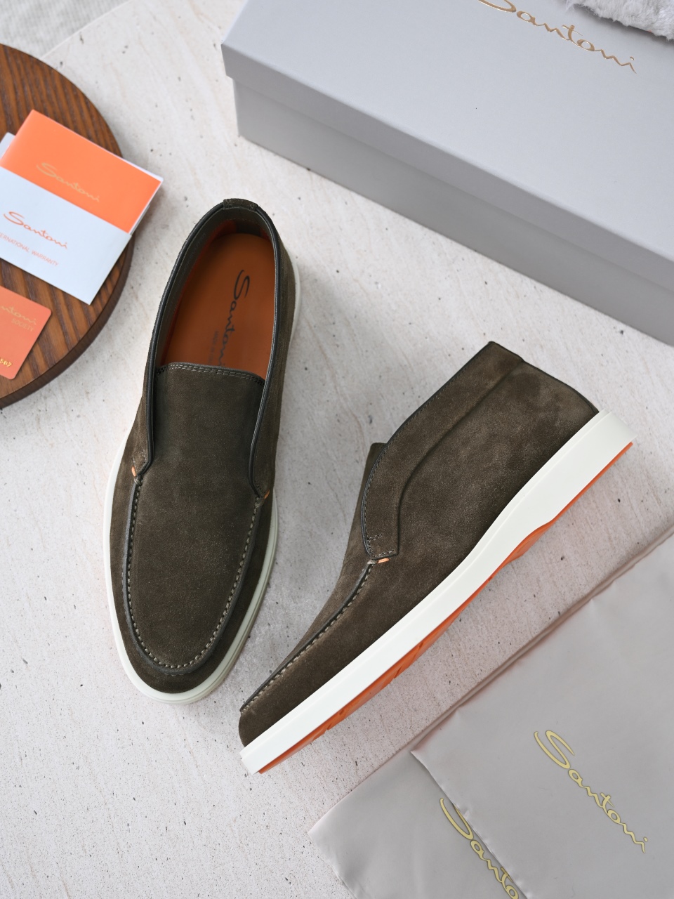（Removable Fur Insole）Santoni Men's Suede Boots C0-ST2545