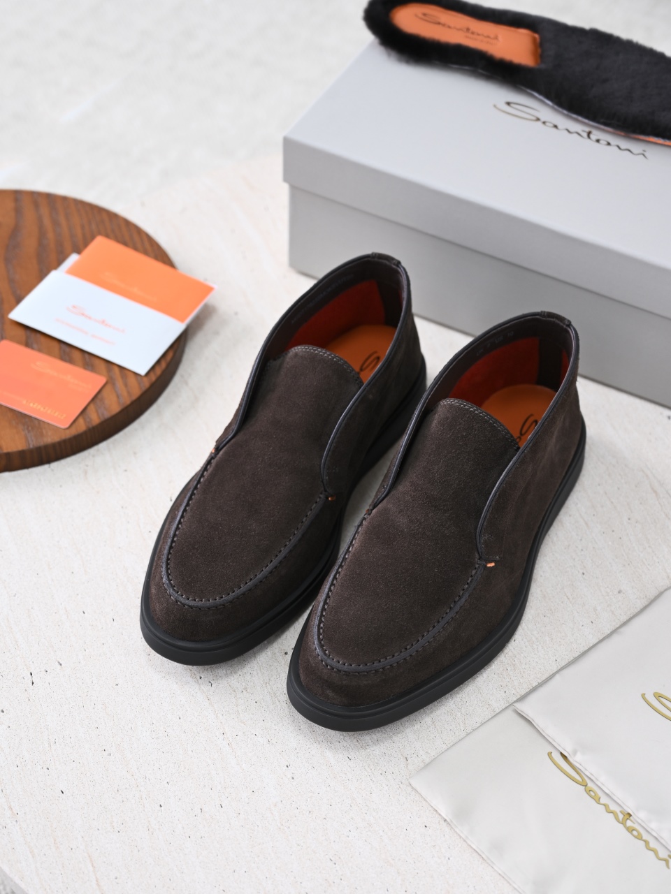 （Removable Fur Insole）Santoni Men's Suede Boots C0-ST2545