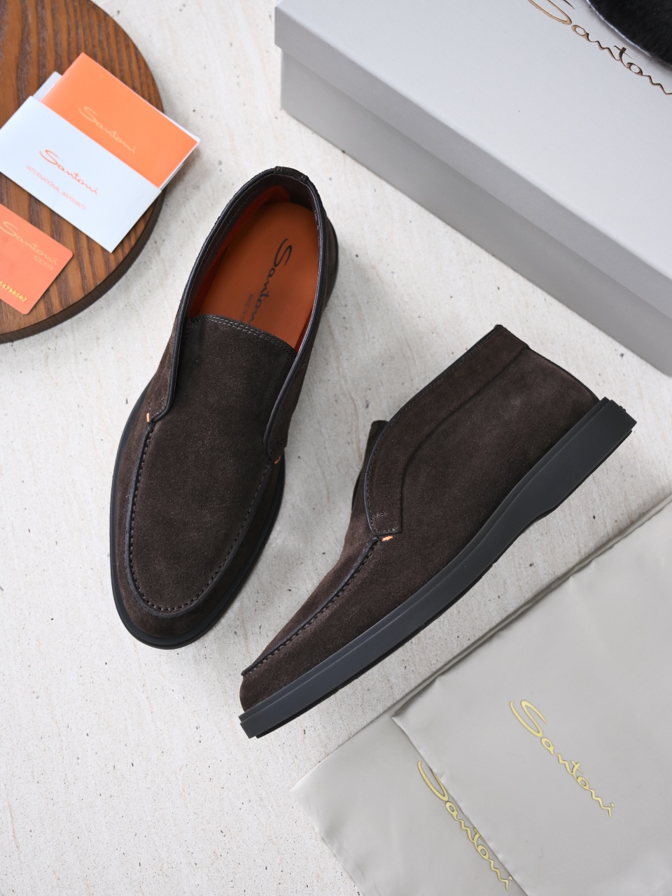 （Removable Fur Insole）Santoni Men's Suede Boots C0-ST2545