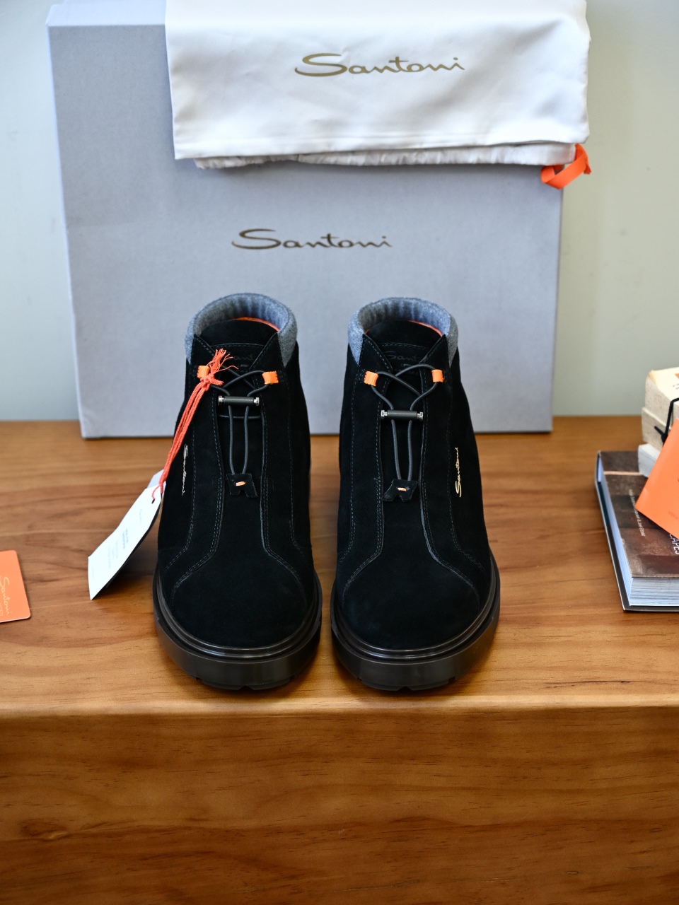 Santoni Men’s Suede Round-Toe Drawstring Hiking Ankle Boots-ST2633-C0