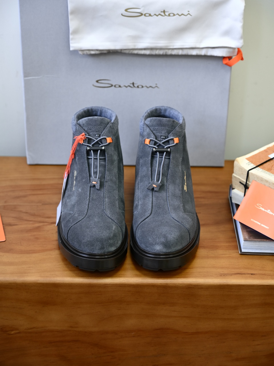 Santoni Men’s Suede Round-Toe Drawstring Hiking Ankle Boots-ST2633-C0