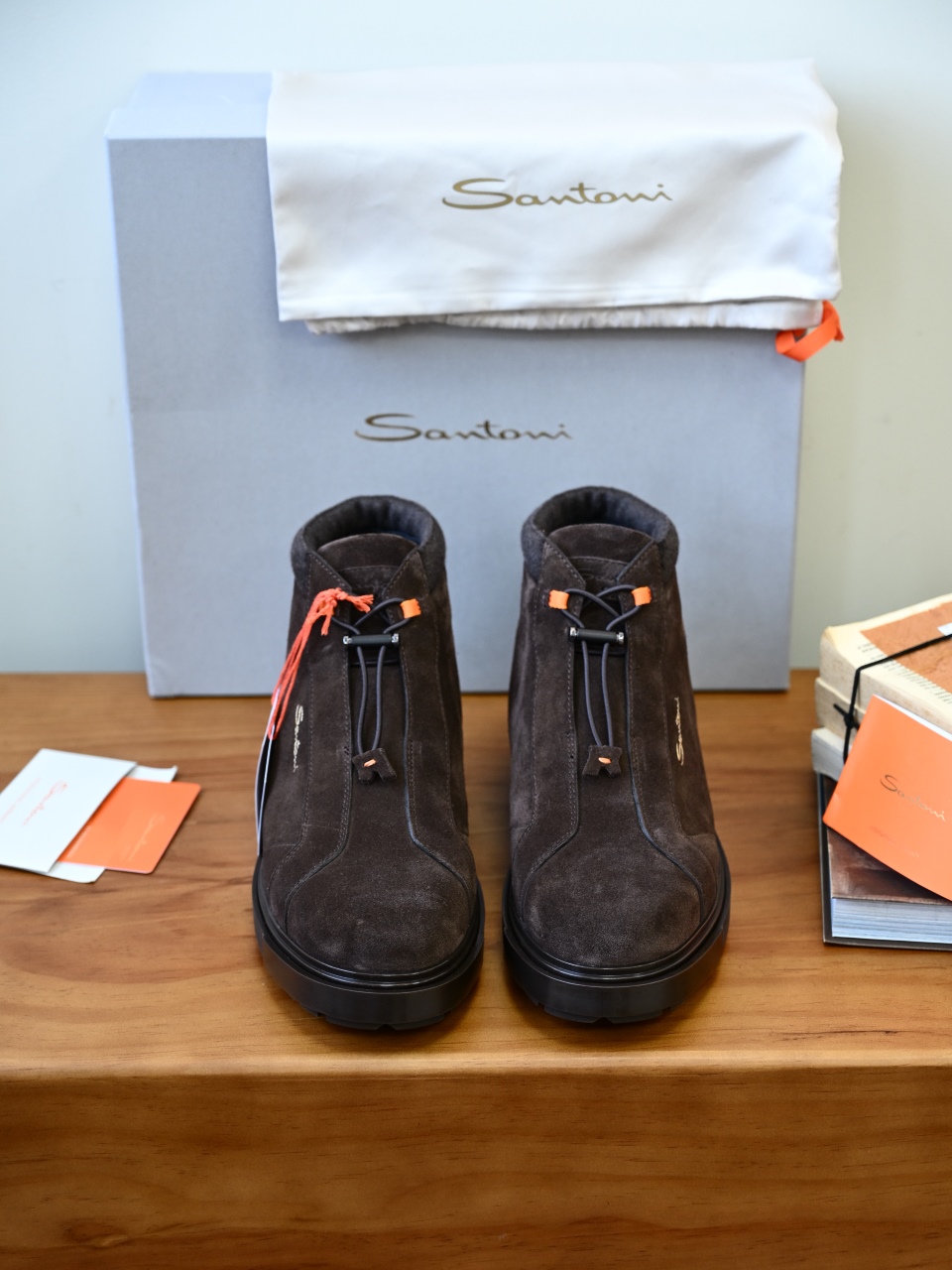 Santoni Men’s Suede Round-Toe Drawstring Hiking Ankle Boots-ST2633-C0