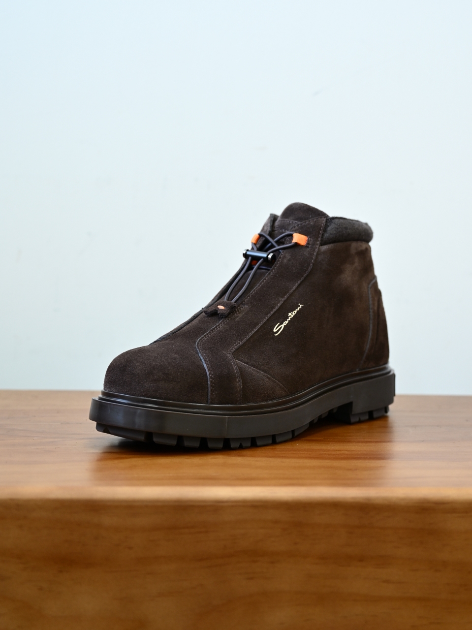 Santoni Men’s Suede Round-Toe Drawstring Hiking Ankle Boots-ST2633-C0