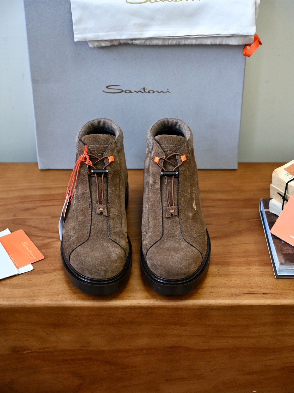 Santoni Men’s Suede Round-Toe Drawstring Hiking Ankle Boots-ST2633-C0