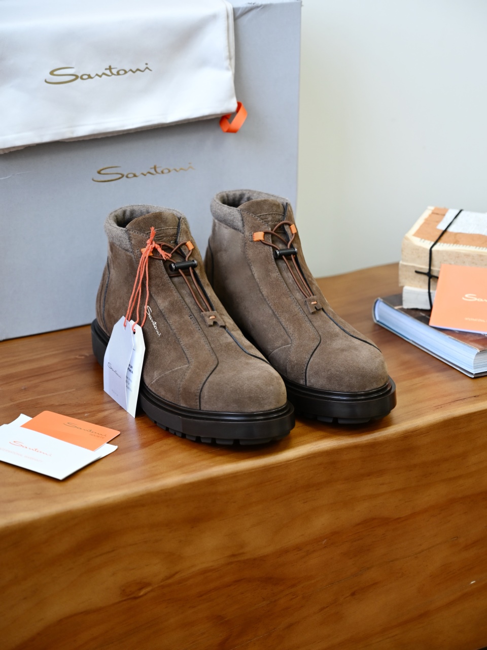 Santoni Men’s Suede Round-Toe Drawstring Hiking Ankle Boots-ST2633-C0