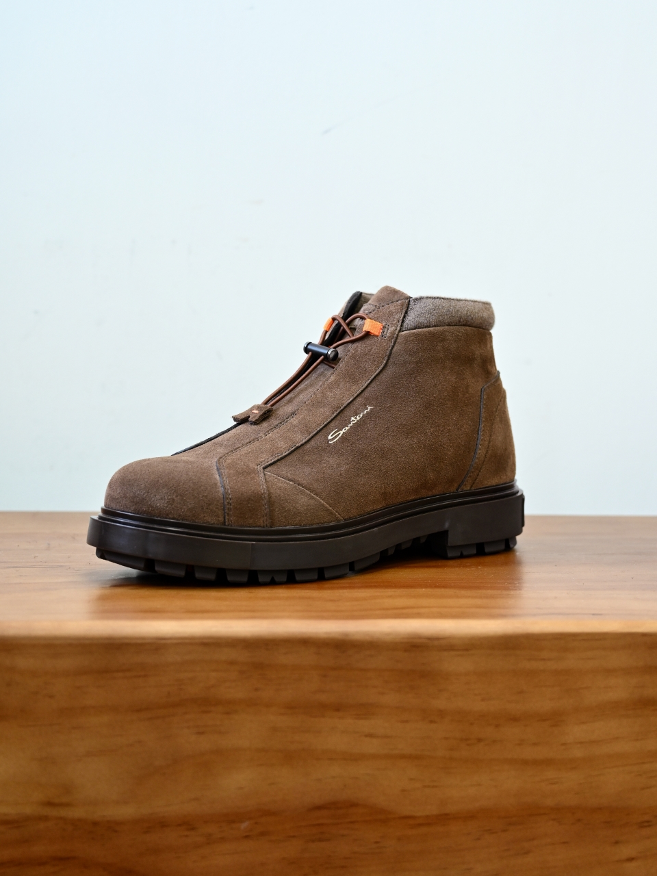 Santoni Men’s Suede Round-Toe Drawstring Hiking Ankle Boots-ST2633-C0