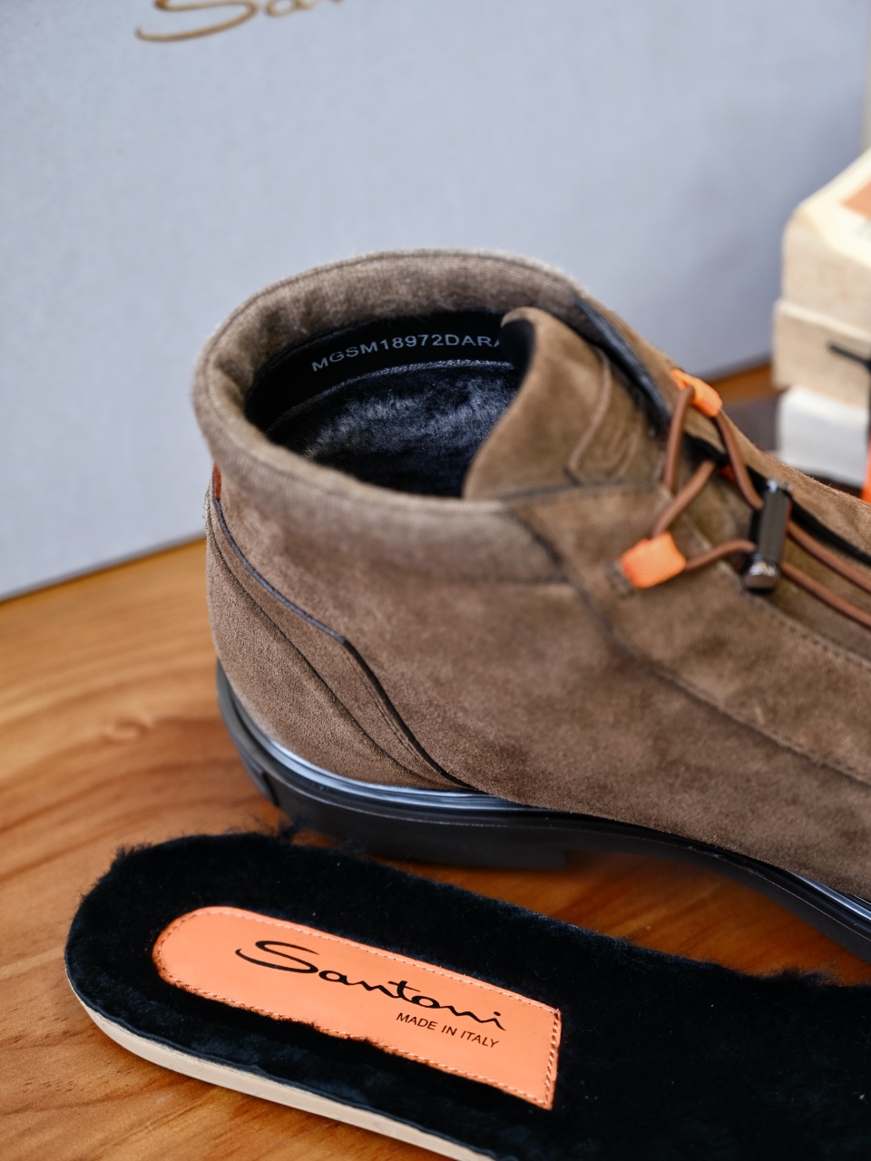 Santoni Men’s Suede Round-Toe Drawstring Hiking Ankle Boots-ST2633-C0