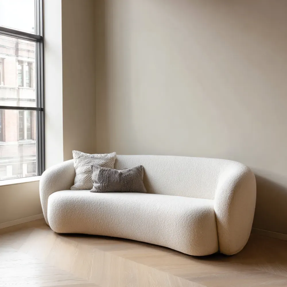 Divano due posti in Tessuto Bouclé 190x90x75 cm - Bianco - Design Moderno-Dwellnestx