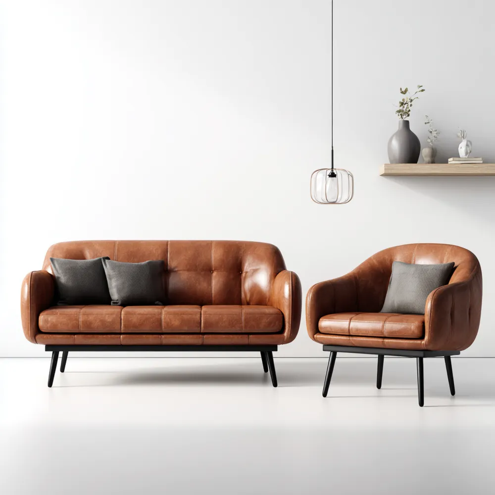 Set di divani in pelle 200x80x75 cm - Marrone-Dwellnestx