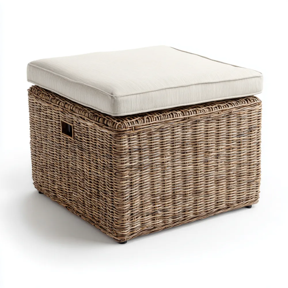 Cassapanca in rattan intrecciato 60x60x45 cm – Beige – Design elegante-Dwelllinivo