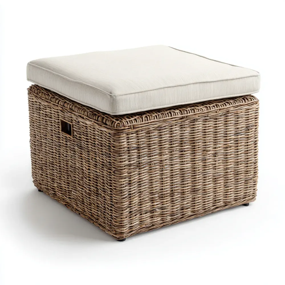 Cassapanca in rattan intrecciato 60x60x45 cm – Beige – Design elegante-Dwelllinivo