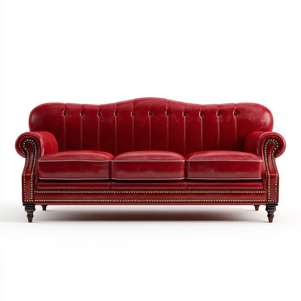 Divano a tre posti in pelle 200x85x90 cm - Rosso - Design classico-Dwelllinivo