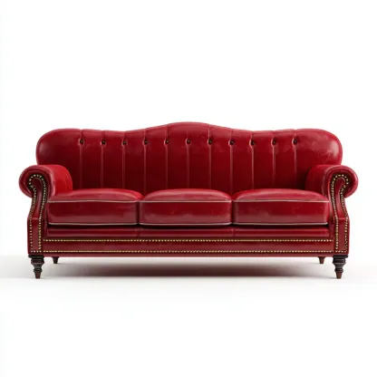 Divano a tre posti in pelle 200x85x90 cm - Rosso - Design classico-Dwelllinivo