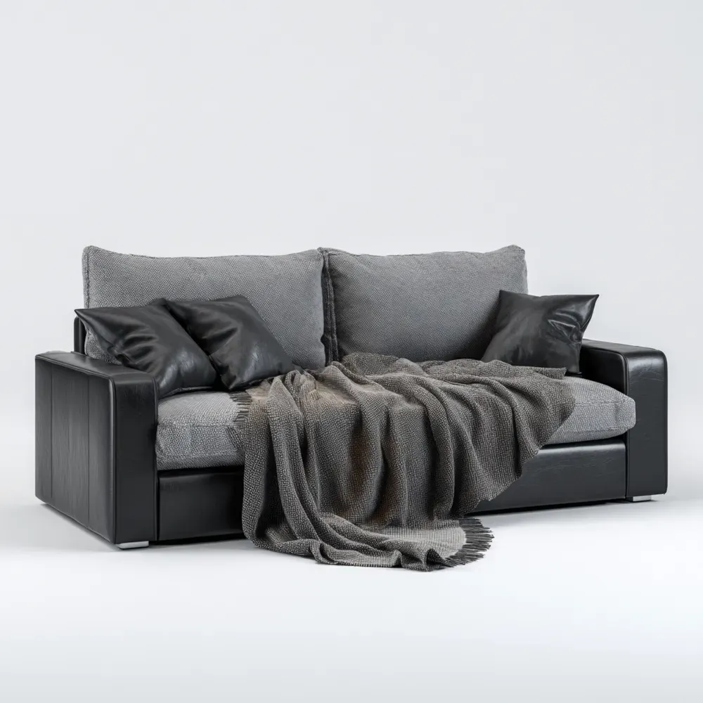 Divano due posti in pelle e tessuto 150x80x85 cm - Nero/Grigio-Dwelllinivo