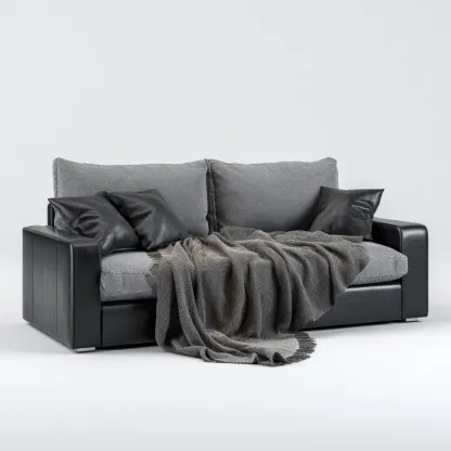 Divano due posti in pelle e tessuto 150x80x85 cm - Nero/Grigio-Dwelllinivo