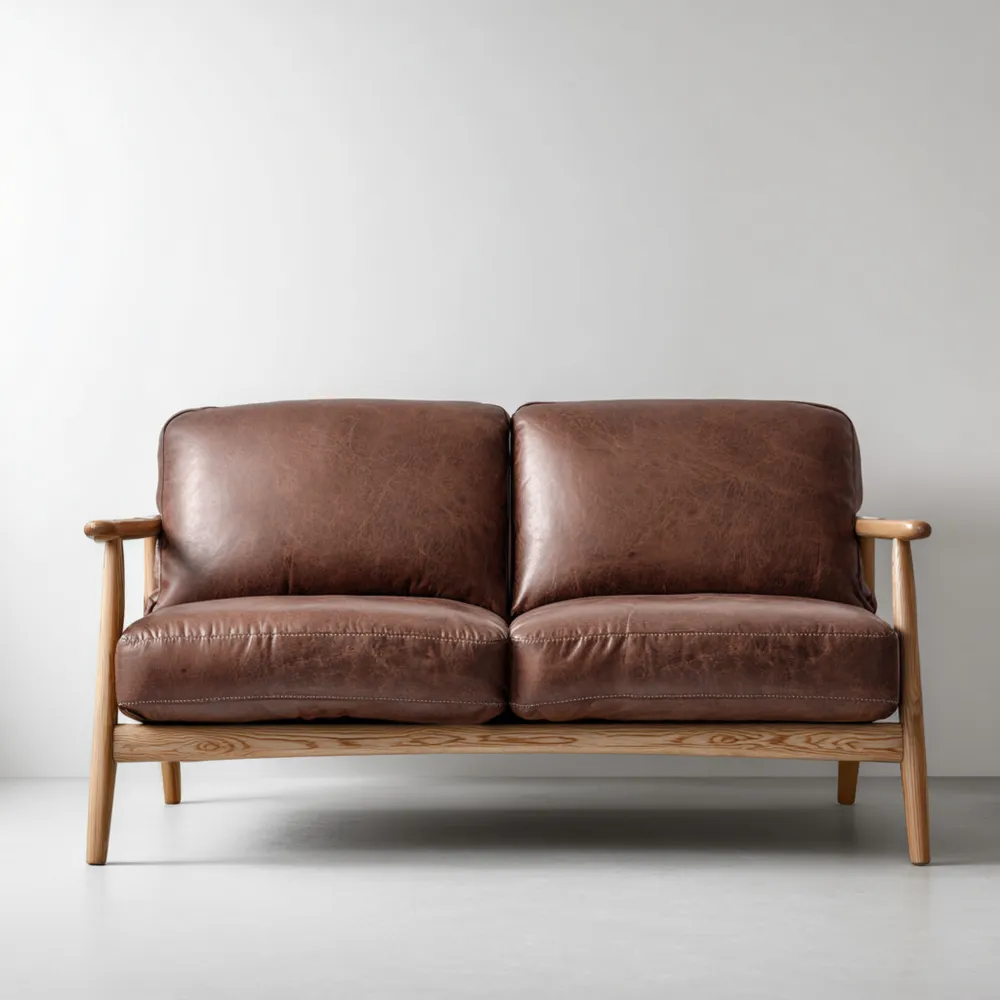 Divano due posti in pelle 140x80x75 cm - Marrone - Design minimalista-Dwelllinivo