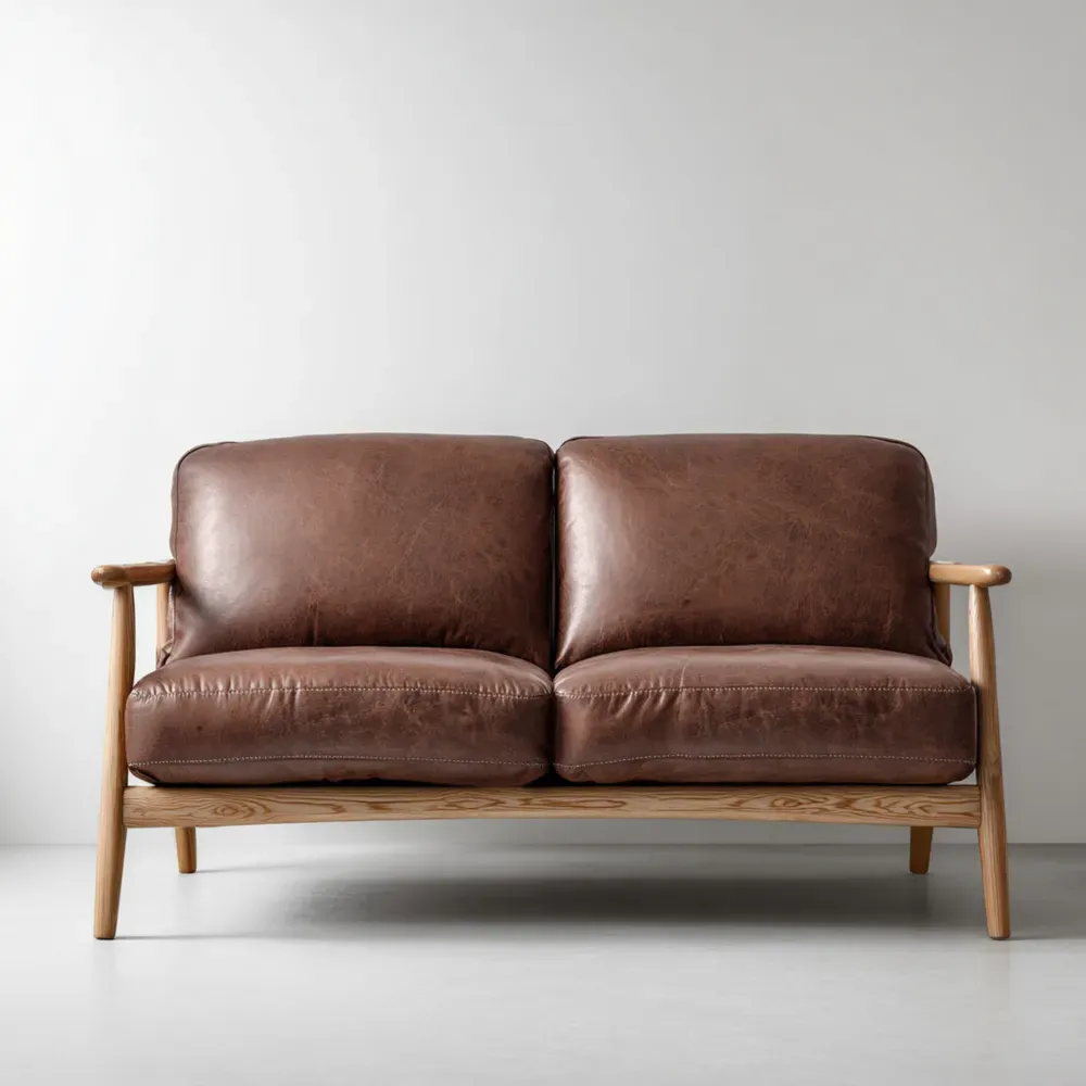 Divano due posti in pelle 140x80x75 cm - Marrone - Design minimalista-Dwelllinivo