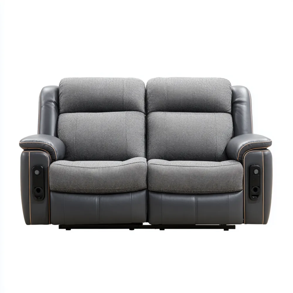 Divano reclinabile a due posti in tessuto e pelle 160x95x100 cm - Grigio antracite/Nero-Dwelllinivo