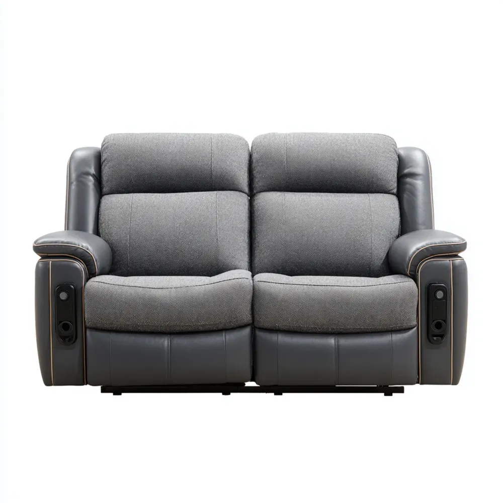 Divano reclinabile a due posti in tessuto e pelle 160x95x100 cm - Grigio antracite/Nero-Dwelllinivo