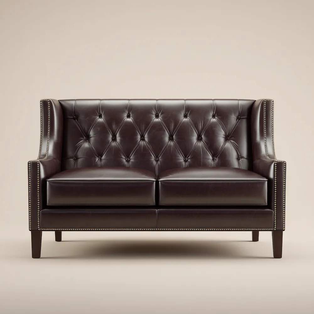 Divano due posti in pelle 150x90x85 cm - Marrone Scuro - Stile Classico-Dwelllinivo