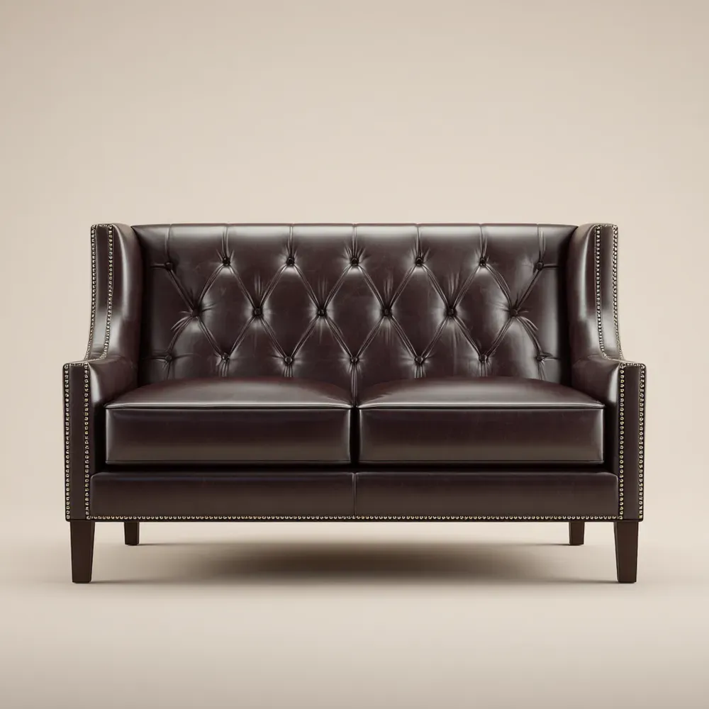 Divano due posti in pelle 150x90x85 cm - Marrone Scuro - Stile Classico-Dwelllinivo