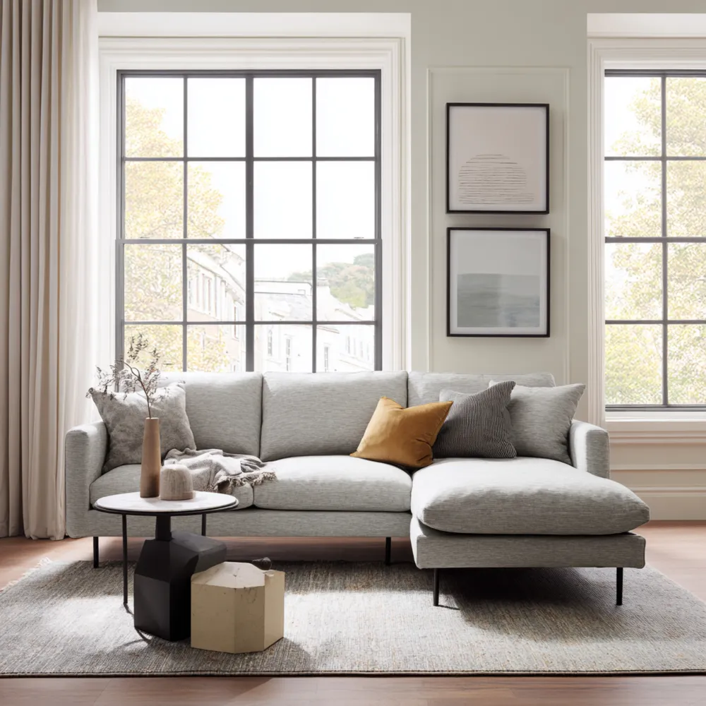 Divano Angolare in Tessuto 280x160x85 cm - Grigio Chiaro - Design Moderno-Dwelllinivo