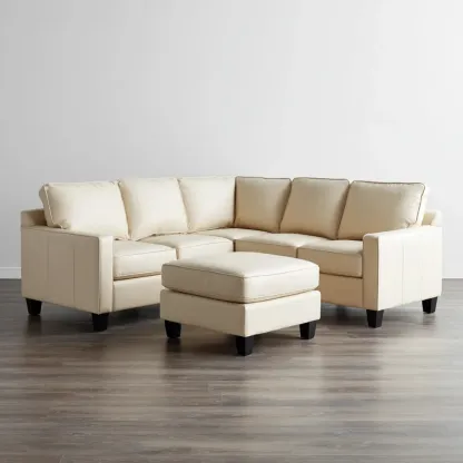 Divano ad angolo in pelle 240x90x80 cm - Beige - Design moderno-Dwelllinivo