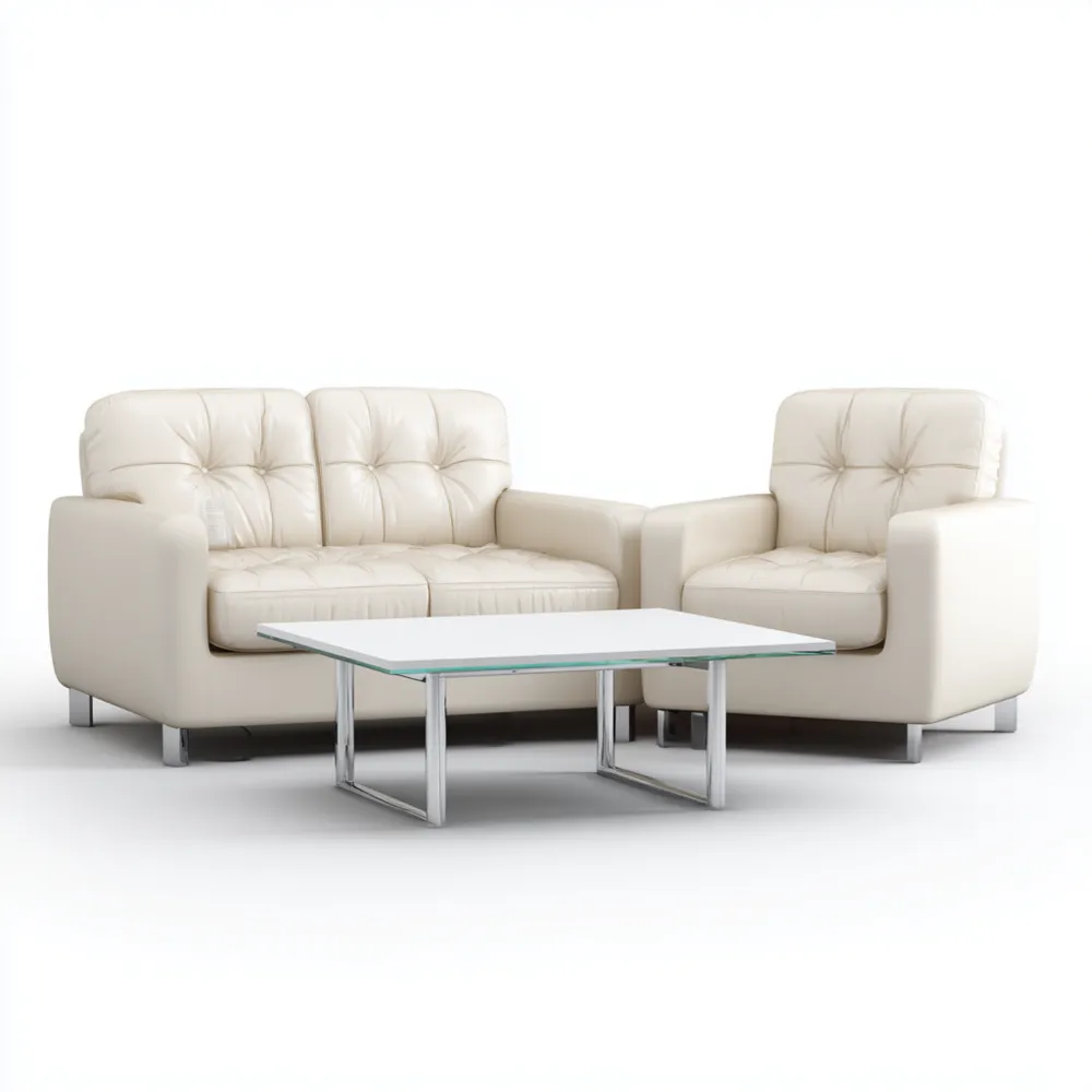 Set di divani in pelle 2 posti con poltrona 150x80x85 cm - Crema - Design moderno-Dwelllinivo