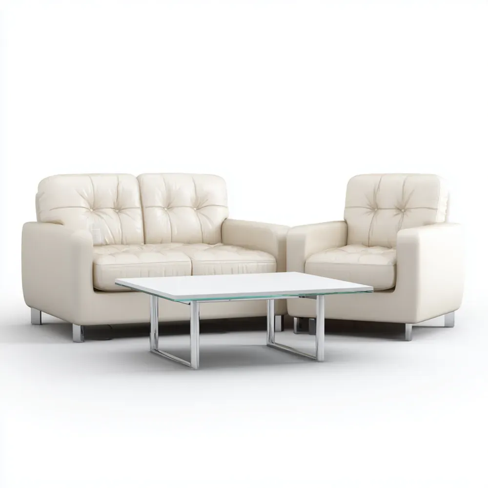 Set di divani in pelle 2 posti con poltrona 150x80x85 cm - Crema - Design moderno-Dwelllinivo