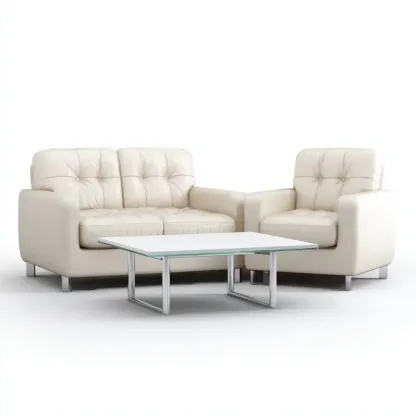 Set di divani in pelle 2 posti con poltrona 150x80x85 cm - Crema - Design moderno-Dwelllinivo
