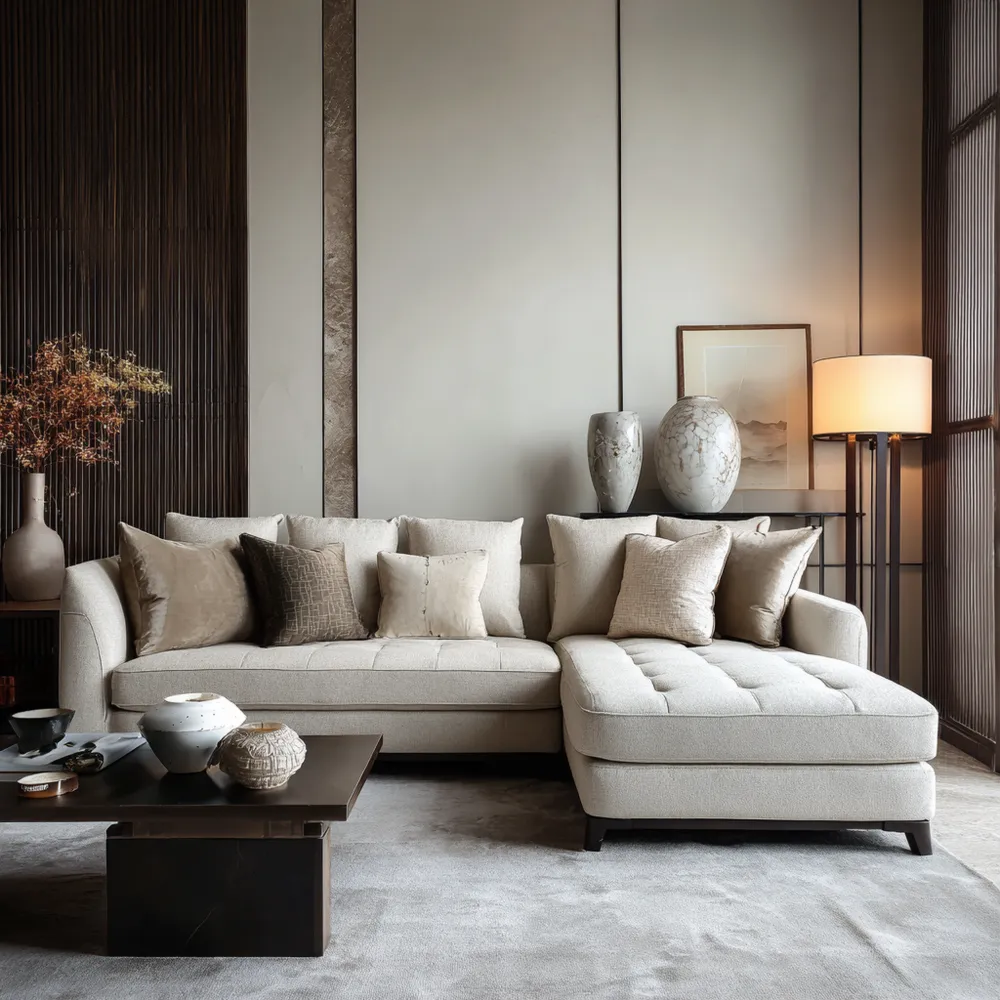 Set di divani ad angolo in tessuto 250x90x85 cm - Beige - Design moderno-Dwelllinivo