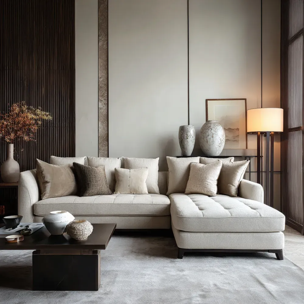 Set di divani ad angolo in tessuto 250x90x85 cm - Beige - Design moderno-Dwelllinivo