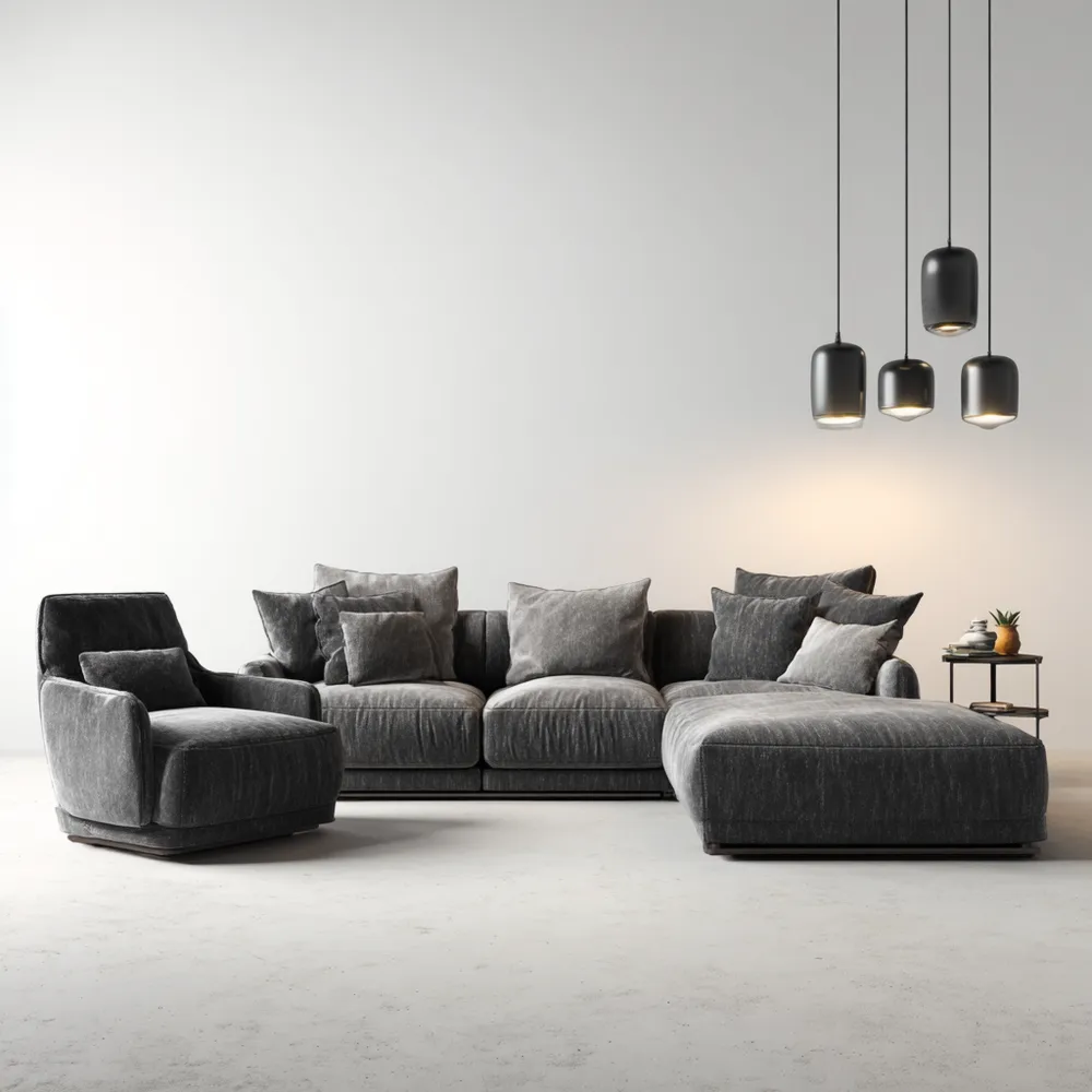 Set di divani in velluto 300x150x80 cm - Grigio Scuro - Design Contemporaneo-Dwelllinivo