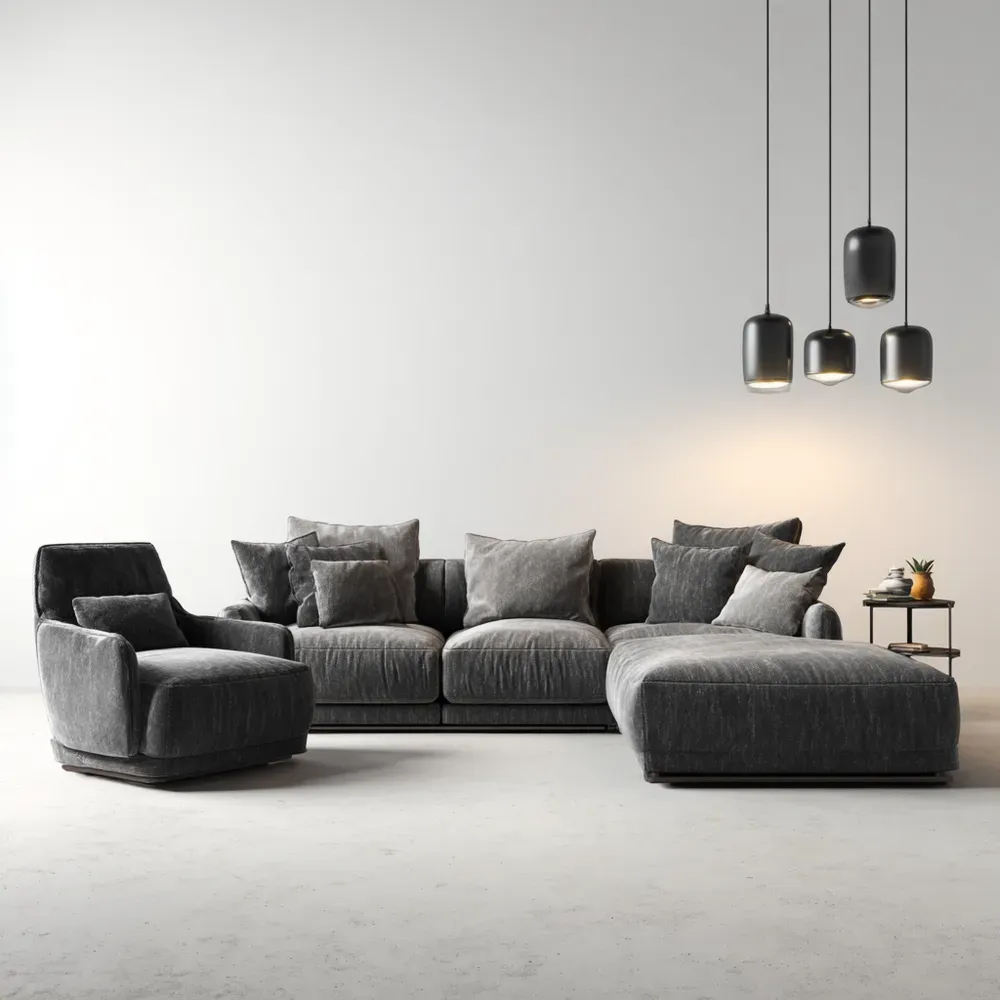 Set di divani in velluto 300x150x80 cm - Grigio Scuro - Design Contemporaneo-Dwelllinivo