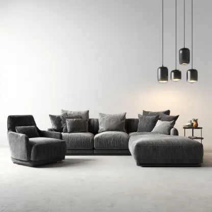 Set di divani in velluto 300x150x80 cm - Grigio Scuro - Design Contemporaneo-Dwelllinivo