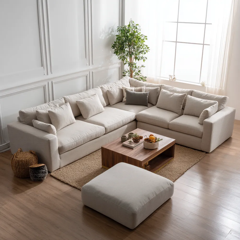 Set di divani ad angolo Tessuto 260x260x90 cm - Beige - Design moderno-Dwelllinivo