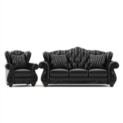 Set di divani in pelle 200x90x100 cm - Nero - Design classico-Dwelllinivo