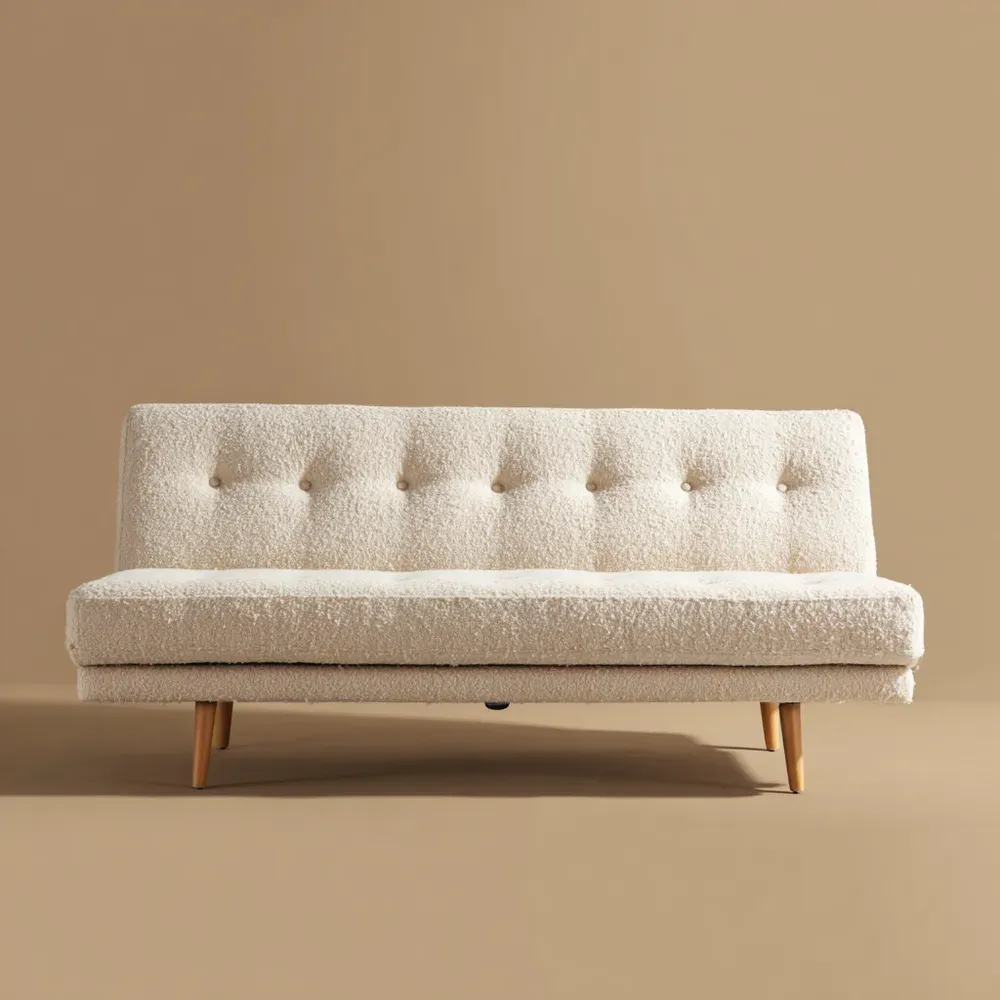 Divano due posti in tessuto bouclé 180x85x75 cm - Bianco Crema - Design moderno-Dwelllinivo