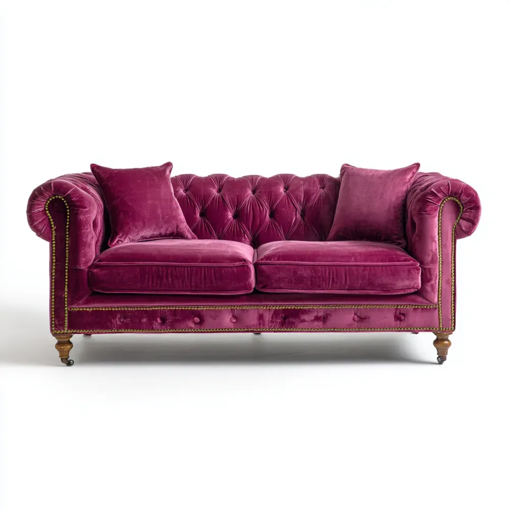 Divano due posti velluto capitonné 150x85x75 cm - Viola - Stile classico-Dwelllinivo