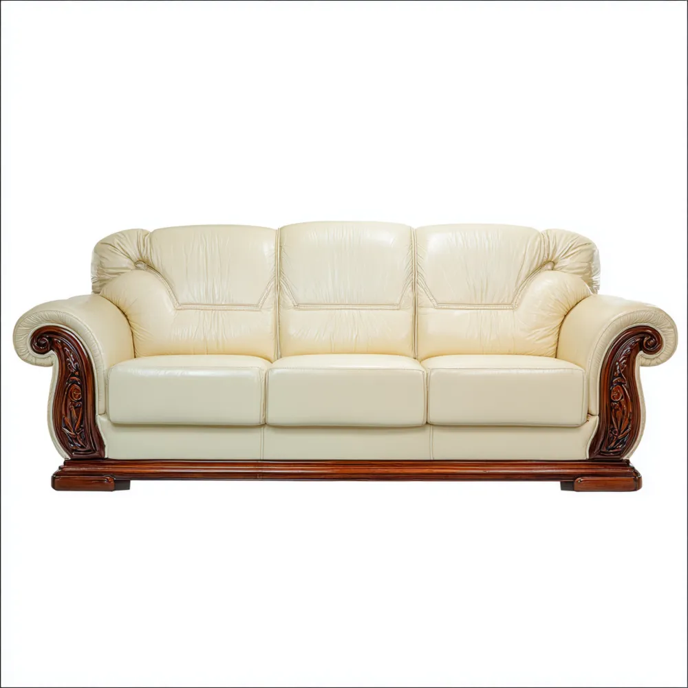 Divano a tre posti in pelle 210x90x95 cm – Crema – Classico-Dwelllinivo