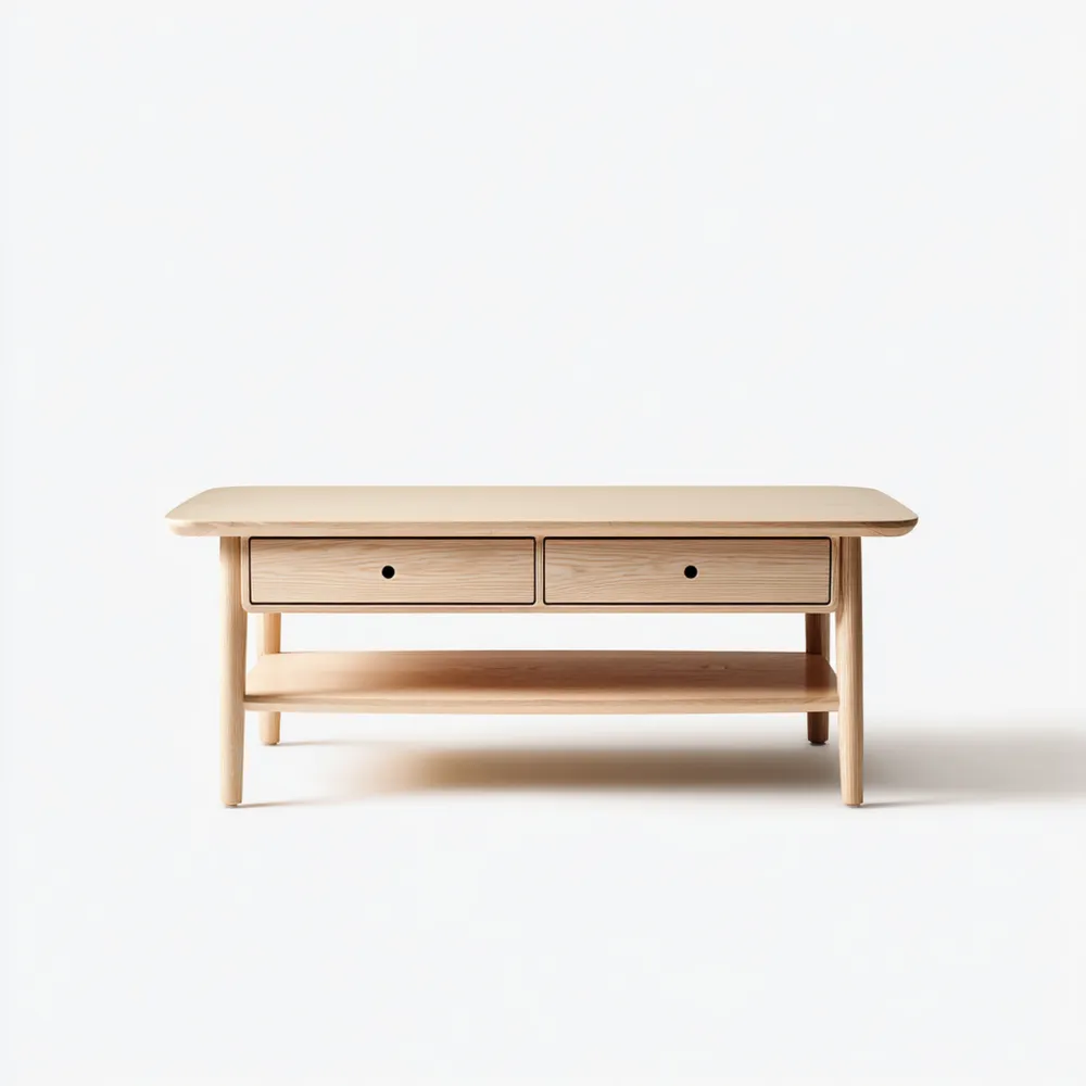 Tavolino da caffè in legno massello 110x60x45 cm con cassetti - Naturale - Design minimalista-Dwellhomio