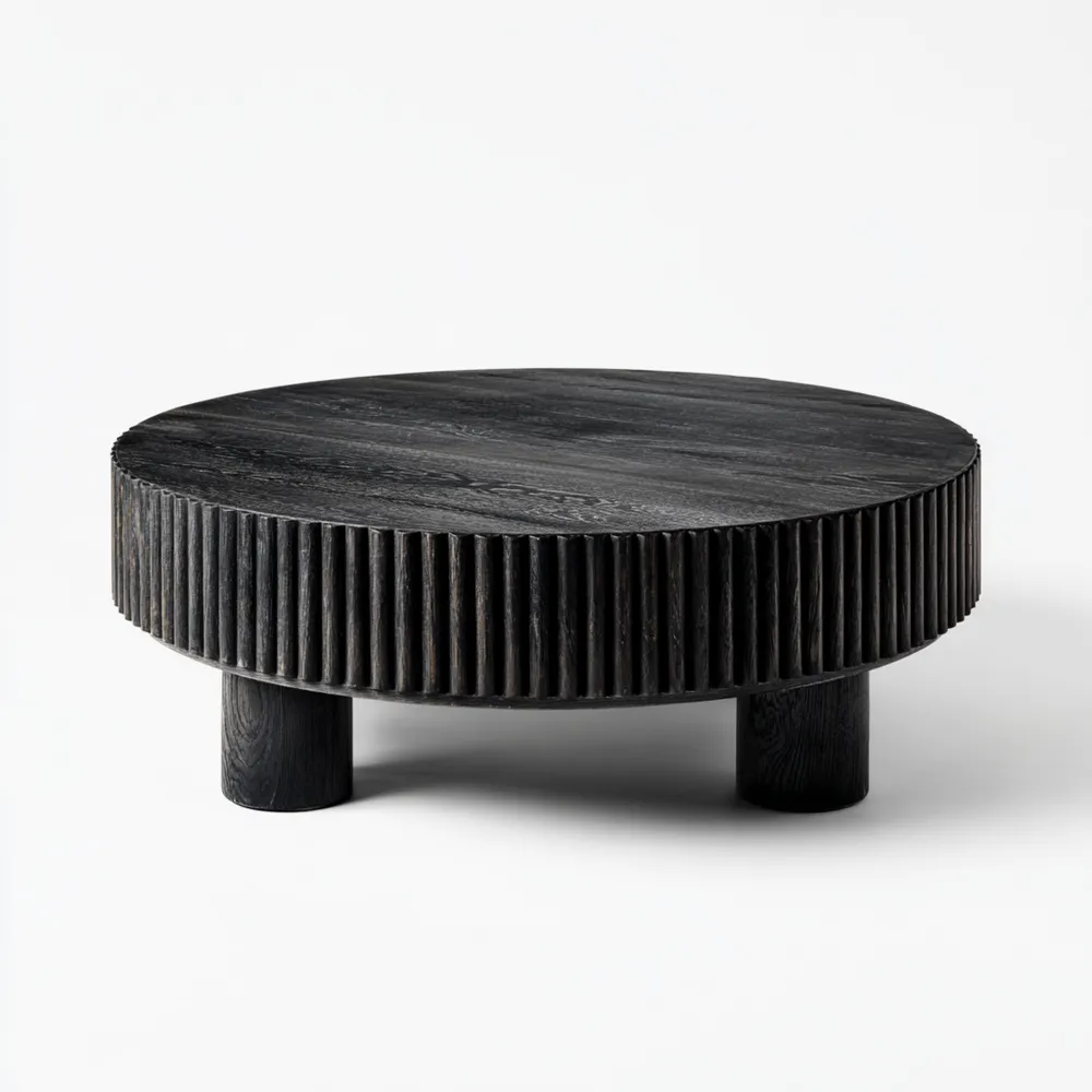 Tavolino da caffè in legno massello - 90x90x30 cm - Nero - Stile rustico-Dwellhomio