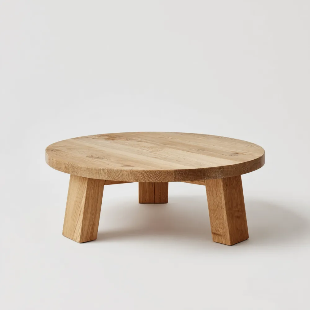 Tavolino da caffè in legno massello rotondo 80x80x30 cm – Naturale – Design Minimalista-Dwellhomio