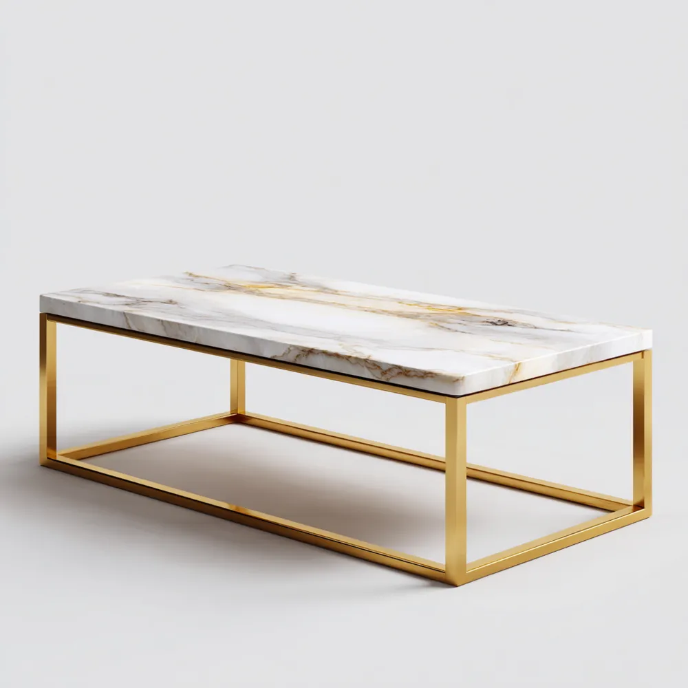 Tavolino da caffè marmo 120x60x40 cm – Bianco/Oro – Design moderno-Dwellhomio