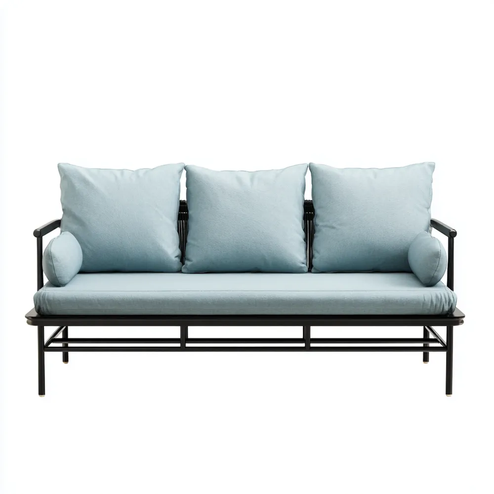 Divano a Tre Posti Metallo Imbottito 200x80x90 cm - Azzurro - Design Moderno-Dwellhomio