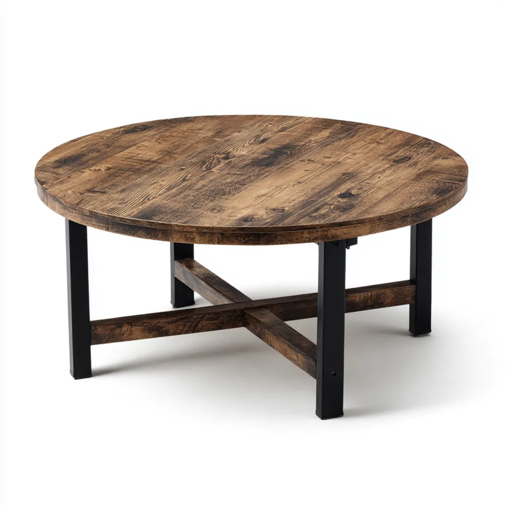 Tavolino da caffè in legno 80x80x45 cm – Marrone Scuro/Nero – Stile Rustico-Dwellhomio