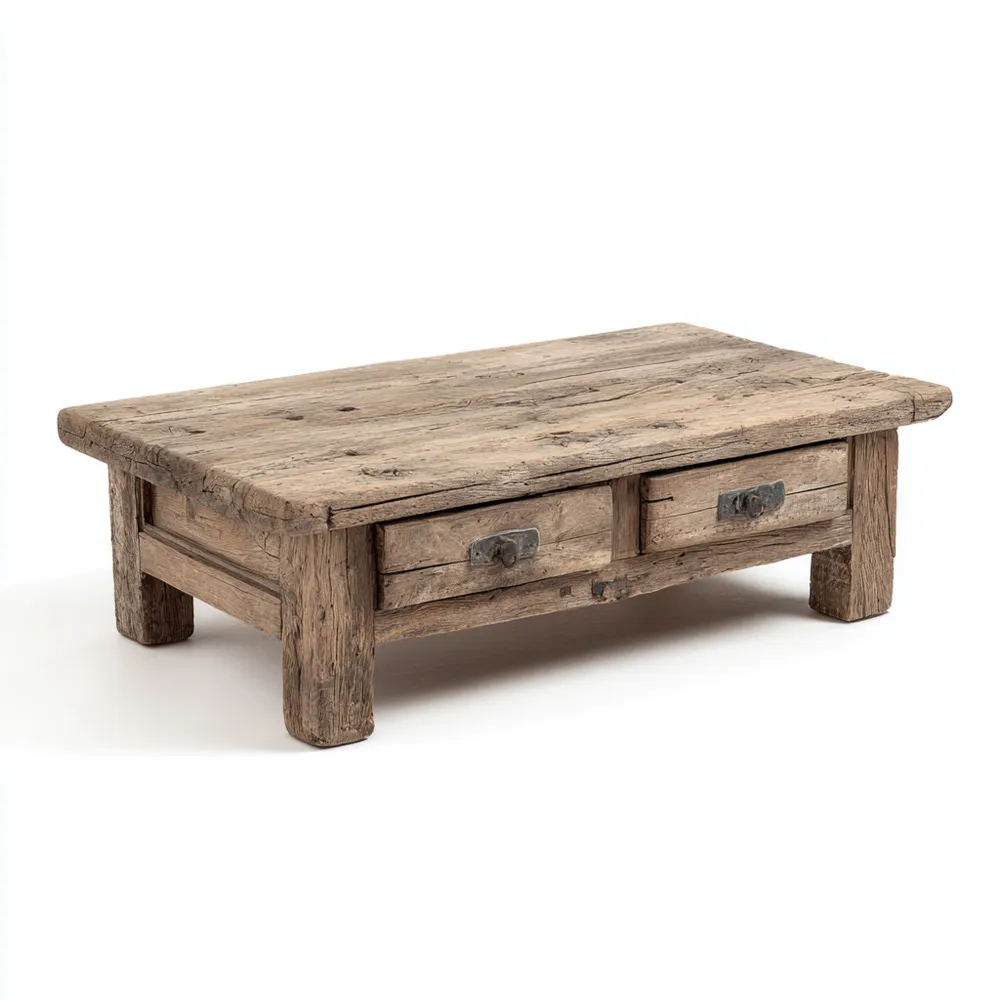 Tavolino da caffè in legno massello 120x60x40 cm con cassetti - Design rustico-Dwellhomio